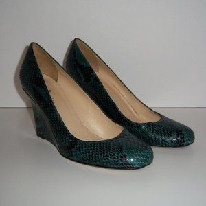 Kate Spade Teal Black Python Snakeskin Wicki Wedges 7.5 M